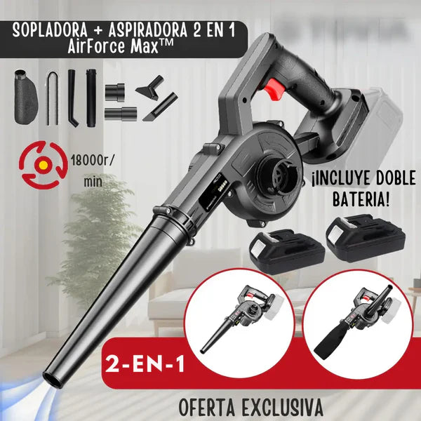 SOPLADORA  + ASPIRADORA 2 EN 1 AirForce Max™ ¡INCLUYE DOBLE BATERIA!