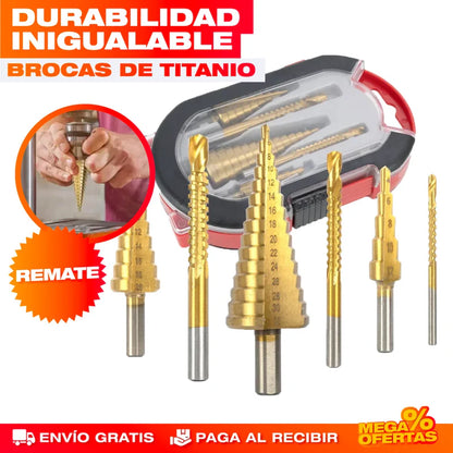 SET DE 6 BROCAS ESCALONADAS DE TITANIO